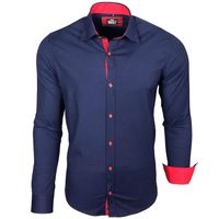 Modisches Langarm-Hemd für Herren Business-Shirt Freizeit-Hemd 11015 Marine-Blau/Rot