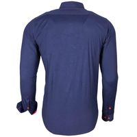 Modisches Langarm-Hemd für Herren Business-Shirt Freizeit-Hemd 11015 Marine-Blau/Rot