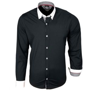 Stylisches Button-Down-Hemd für Herren Business-Shirt Langarm-Hemd 11017 Schwarz