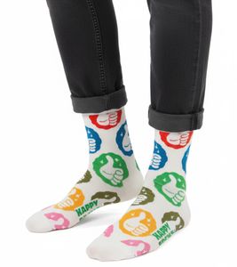 1 paire de chaussettes homme Happy Socks Thumbs-Up, imprimées avec un pouce levé, en coton, pour tous les jours (P002590), écru-blanc/multicolore