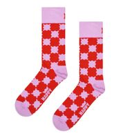 1 Paar Happy Socks Wobbly Check Sock Damen Socken mit Wackelkaros-Print Baumwoll-Socken Alltags-Strümpfe P002618 Rot/Rosa