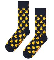 1 Paar Happy Socks Rubber Duck Herren Socken mit Allover Quitsche-Entchen-Print Baumwoll-Socken Alltags-Strümpfe RDU01-6500 Schwarz/Bunt