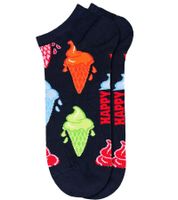 1 Paar Happy Socks Ice Cream Low Herren oder Damen Sneaker-Socken mit Allover Eiscreme-Print Socken Alltags-Strümpfe P000956 Schwarz/Bunt