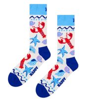 1 Paar Happy Socks Seafood Unisex Socken mit Allover Meeresfrüchte-Print Baumwoll-Socken Alltags-Strümpfe P002572 Ecru-Weiß/Bunt