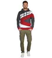 Sportlicher Hoodie für Herren im Color-Blocking-Style Kapuzen-Pullover Sweater 4727 Dunkelgrau/Weiß/Rot