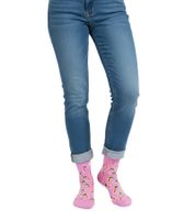 1 paio di calzini da donna Happy Socks Happy Palm con stampa integrale di palme, calzini in cotone, calzini per tutti i giorni P002604 Rosa/Multicolore