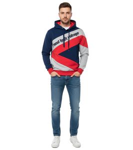 Sportlicher Hoodie für Herren im Color-Blocking-Style Kapuzen-Pullover Sweater 4727 Navy/Grau/Rot