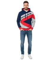 Sportlicher Hoodie für Herren im Color-Blocking-Style Kapuzen-Pullover Sweater 4727 Navy/Grau/Rot