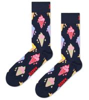 1 Paar Happy Socks Ice Cream Herren Crew-Socken mit Allover Eiscreme-Print Socken Alltags-Strümpfe P000724 Schwarz/Bunt