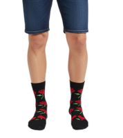 1 Paar Happy Socks Rose-Hearts Damen oder Herren Crew-Socken mit Allover Herz-Rosen-Print Socken Alltags-Strümpfe P001529 Schwarz/Bunt