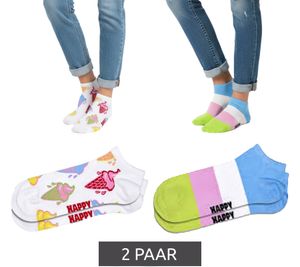 2 paia di calzini da ginnastica da donna Happy Socks Ice & Stripe con stampa integrale di gelato e motivo a righe, taglio basso, per tutti i giorni P000969 Bianco/Multicolore