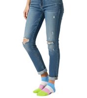 2 Paar Happy Socks Ice & Stripe Damen Sneaker-Socken mit Allover Eiscreme-Print und Streifen-Muster Low-Cut Socken Alltags-Strümpfe P000969 Weiß/Bunt