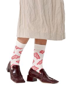 1 paio di calzini da donna Happy Socks Pizza con stampa integrale di pizza, calzini in cotone, calzini per tutti i giorni, P002574 Ecru-Bianco/Rosso