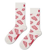 1 Paar Happy Socks Pizza Damen Socken mit Allover Pizza-Print Baumwoll-Socken Alltags-Strümpfe P002574 Ecru-Weiß/Rot
