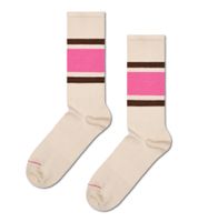 1 Paar Happy Socks Simple Stripe Damen Socken mit Streifen-Print Baumwoll-Socken Alltags-Strümpfe P001608 Beige/Rosa/Braun