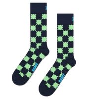 1 Paar Happy Socks Wobbly Check Sock Unisex Socken mit Wackelkaros-Print Baumwoll-Socken Alltags-Strümpfe P002616 Marineblau/Grün