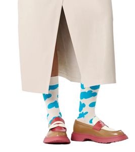 1 par de calcetines Happy Socks Cloudy para mujer con estampado de nubes, calcetines de algodón, calcetines para uso diario P002588 Crudo-Blanco/Azul