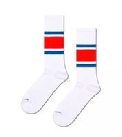 1 Paar Happy Socks Simple Stripe Herren Socken mit Streifen Baumwoll-Socken Alltags-Strümpfe P002534 Weiß/Rot/Blau