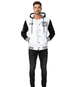 Lässige Sweat-Jacke für Herren im College-Style Kapuzen-Pullover Sweater 6876-1 Modell-1 Weiß/Schwarz