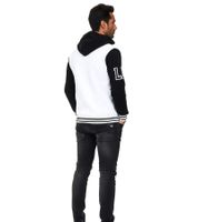 Lässige Sweat-Jacke für Herren im College-Style Kapuzen-Pullover Sweater 6876-1 Modell-1 Weiß/Schwarz