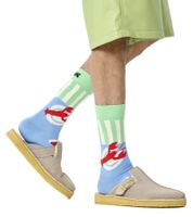 1 Paar Happy Socks Dinner Herren Socken mit mediterranem Allover-Print Baumwoll-Socken Alltags-Strümpfe P002571 Blau/Grün/Weiß