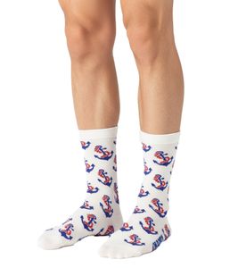 1 par de calcetines Happy Socks Happy Anchor para mujer con estampado de anclas, calcetines de algodón, calcetines para uso diario P002598 Blanco/Azul