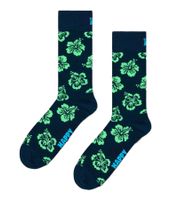 1 Paar Happy Socks Hibiscus Sock Herren Socken mit Hibiskus-Print Baumwoll-Socken Alltags-Strümpfe P002610 Marineblau/Grün