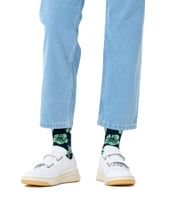 1 Paar Happy Socks Hibiscus Sock Herren Socken mit Hibiskus-Print Baumwoll-Socken Alltags-Strümpfe P002610 Marineblau/Grün