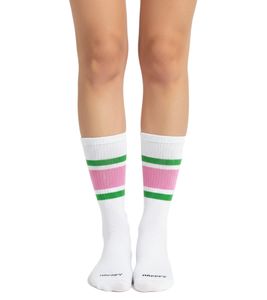 1 par de calcetines Happy Socks Simple Stripe para mujer, calcetines de algodón, calcetines de uso diario P002536 Blanco/Verde/Rosa
