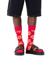 1 Paar Happy Socks Hibiscus Sock Damen Socken mit Hibiskus-Print Baumwoll-Socken Alltags-Strümpfe P0026109 Pink/Gelb
