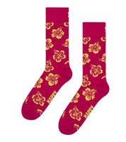 1 Paar Happy Socks Hibiscus Sock Damen Socken mit Hibiskus-Print Baumwoll-Socken Alltags-Strümpfe P0026109 Pink/Gelb