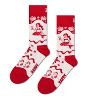 1 par de calcetines Happy Socks Happy Mermaid para mujer con estampado integral y motivos oceánicos, calcetines de algodón, calcetines para uso diario P002596 Blanco/Rojo
