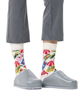 1 par de calcetines Happy Socks Happy Lazy Day para mujer con estampado playero integral, calcetines de algodón, calcetines para uso diario, P002600 Blanco/Multicolor