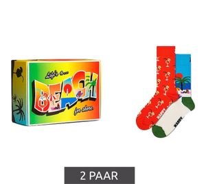 2 paia di calzini unisex Happy Socks Beach Life in confezione regalo con stampa integrale da spiaggia e cocktail, calzini in cotone, calzini per tutti i giorni P002651 Rosso/Blu/Multicolore