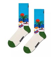 2 Paar Happy Socks Beach Life Unisex Socken in Geschenkbox mit Allover Strand und Cocktail-Print Baumwoll-Socken Alltags-Strümpfe P002651 Rot/Blau/Bunt