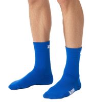 1 Paar Happy Socks Solid Herren Crew-Socken Bio-Baumwoll-Socken mit Schriftzug- und Logo-Print Alltags-Strümpfe P001008 Blau/Weiß