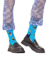 1 Paar Happy Socks Ski Damen Socken mit Allover Ski-Print Baumwoll-Socken Alltags-Strümpfe SSKI01-6300 Blau/Schwarz