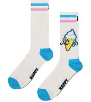 1 Paar Happy Socks Ice Cream Damen Socken mit Ice-Cream-Print Baumwoll-Socken Alltags-Strümpfe P002576 Weiß/Blau