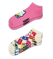 2 Paar Happy Socks Ice & Lazy Day Damen Sneaker-Socken mit Allover Eiscreme und Strand-Print Low-Cut Socken Alltags-Strümpfe P002633 Weiß/Rosa/Bunt