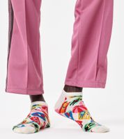 2 Paar Happy Socks Ice & Lazy Day Damen Sneaker-Socken mit Allover Eiscreme und Strand-Print Low-Cut Socken Alltags-Strümpfe P002633 Weiß/Rosa/Bunt