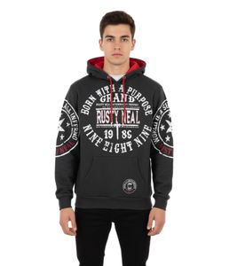 Vielseitiger Herren Kapuzen-Pullover mit coolen Markenprints Hoodie Sweater 19078 Grau