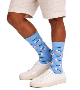 1 Paar Happy Socks Seagulls Sock Unisex Socken mit Allover Möwen-Print Baumwoll-Socken Alltags-Strümpfe P003619 Blau/Bunt