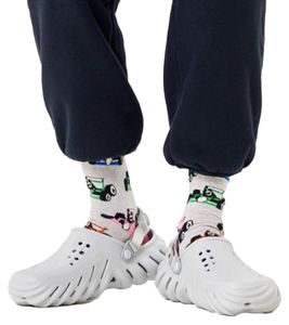 1 paio di calzini da donna Happy Socks Race Car in cotone biologico con stampa integrale di auto da corsa, calzini per tutti i giorni P002591 Grigio/Multicolore