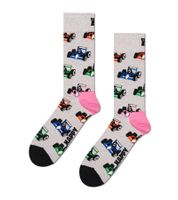 1 Paar Happy Socks Race Car Damen Bio-Baumwoll-Socken mit Allover-Rennwagen-Print Alltags-Strümpfe P002591 Grau/Bunt