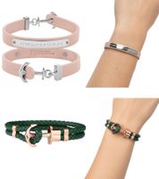 Pulsera Paul Hewitt para mujer con cierre de ancla, brazalete de cuero genuino, pulsera de acero inoxidable en verde o beige