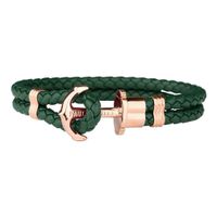 Pulsera Paul Hewitt para mujer con cierre de ancla, brazalete de cuero genuino, pulsera de acero inoxidable en verde o beige