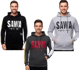 Sportlicher Kapuzen-Sweater für Herren mit großem Print und Schriftzug auf der Front Hoodie Pullover 19154 in Schwarz, Anthrazit oder Grau