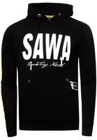 Sportlicher Kapuzen-Sweater für Herren mit großem Print und Schriftzug auf der Front Hoodie Pullover 19154 in Schwarz, Anthrazit oder Grau