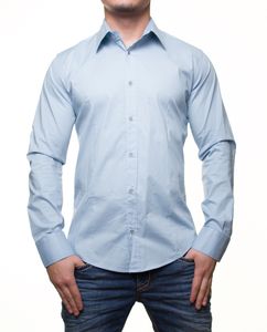 Klassisches Langarm-Hemd für Herren mit Kent-Kragen Business-Shirt Freizeit-Hemd 8255 Hellblau