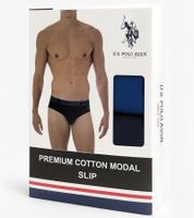 2er Pack U.S. POLO ASSN. Premium Herren Slips Unterhose nachhaltige Unterwäsche 180 g/m² 134 68263 53696 500 Royal-Blau/Navy